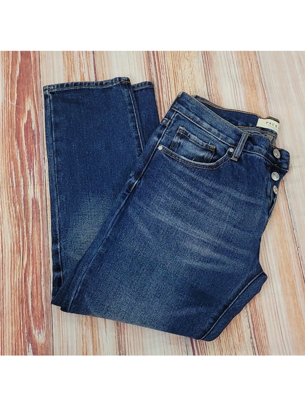 PacSun Girlfriend Jeans in Dark Blue with Tan Stitching